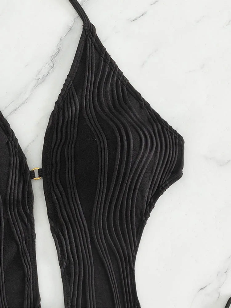 Traje de Baño Una Pieza | Cuello Halter y Lazo Lateral | Monocromático | Verano