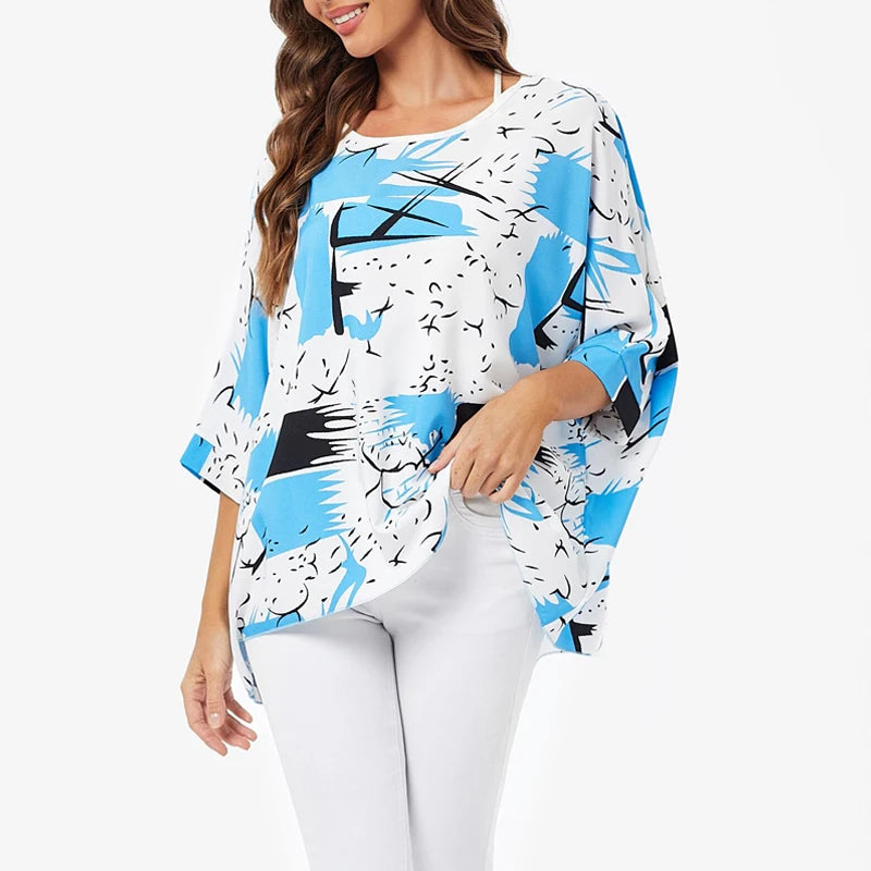 BHFlutter-camisa de talla grande para mujer, Top bohemio estampado, camiseta informal de gasa, 4XL, 5XL, 6XL, 2023