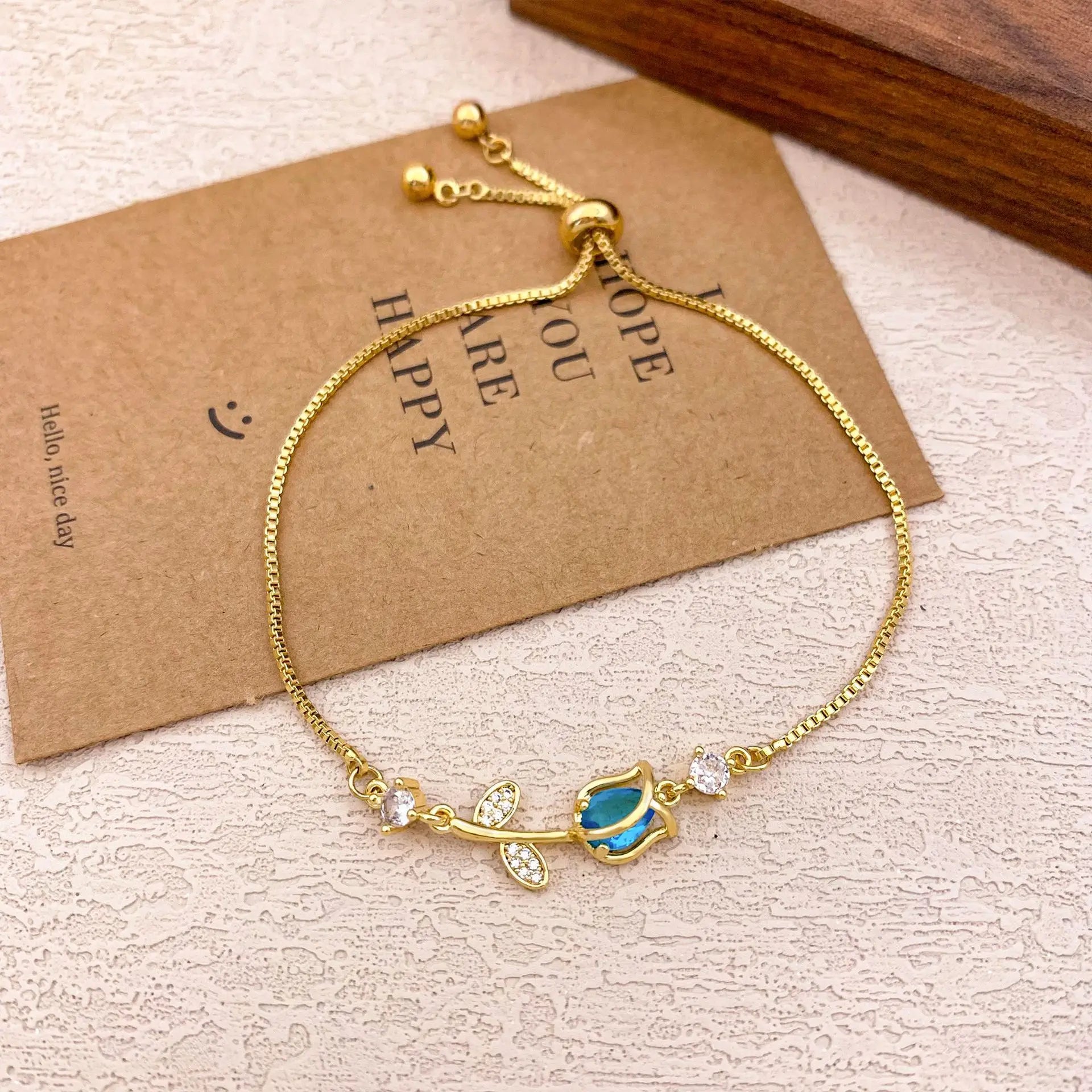 Pulseras con dijes de flor de tulipán y piedra lunar de circón colorido dulce para mujer y niña, joyería de cadena de caja de acero inoxidable ajustable elegante