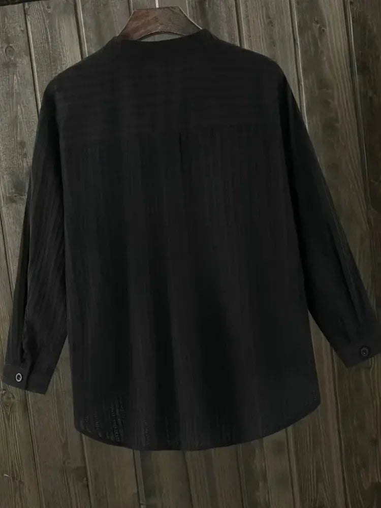 Camisa Blanca Algodón Plus Size | Manga Larga Cuello Polo Oficina | Tallas 1XL-5XL | Tico Trendy