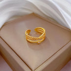 Anillos ajustables con forma de cruz de circón para mujer y niña, anillos de cobre de doble capa de Color dorado, accesorios para dedos, regalos