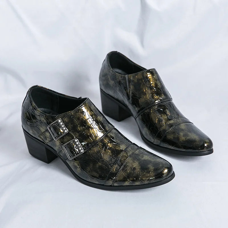 Zapatos Vestir Hombre Ticotrendy Piel Dividida Retro Punta Puntiaguda Boda | Con Hebilla