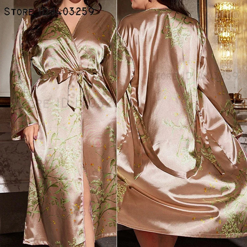 Bata Kimono con Estampado de Cerezo | Talla Grande