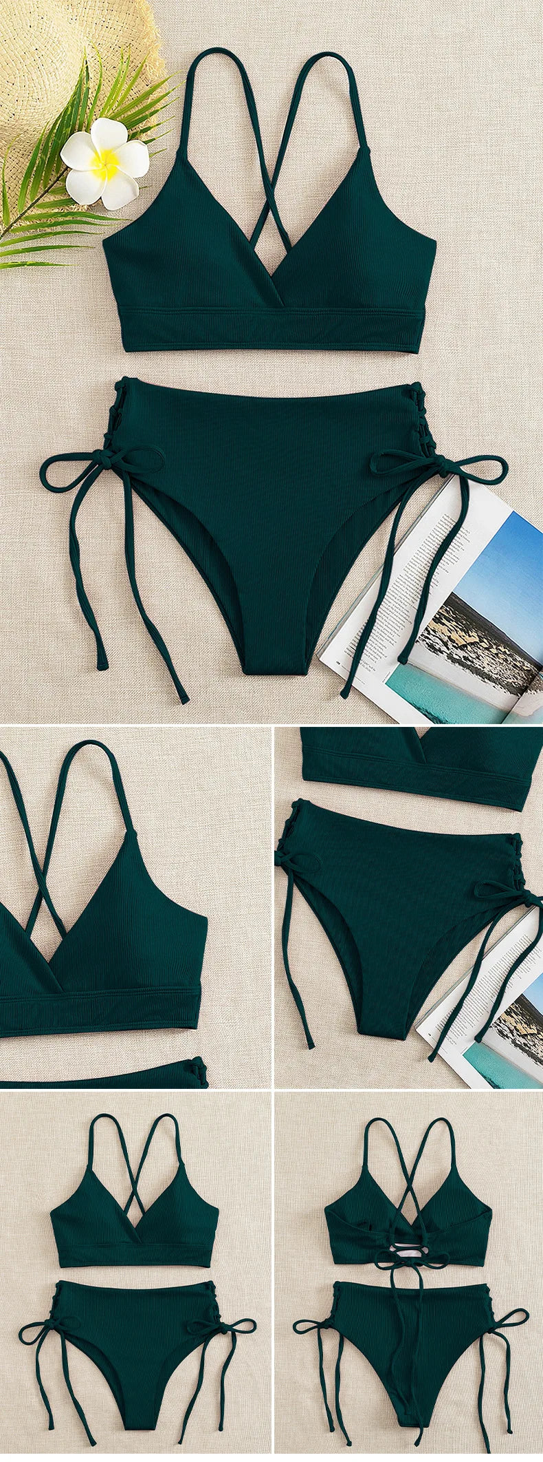Bikini con Cordones y Cuello en V Profundo - Triangulares
