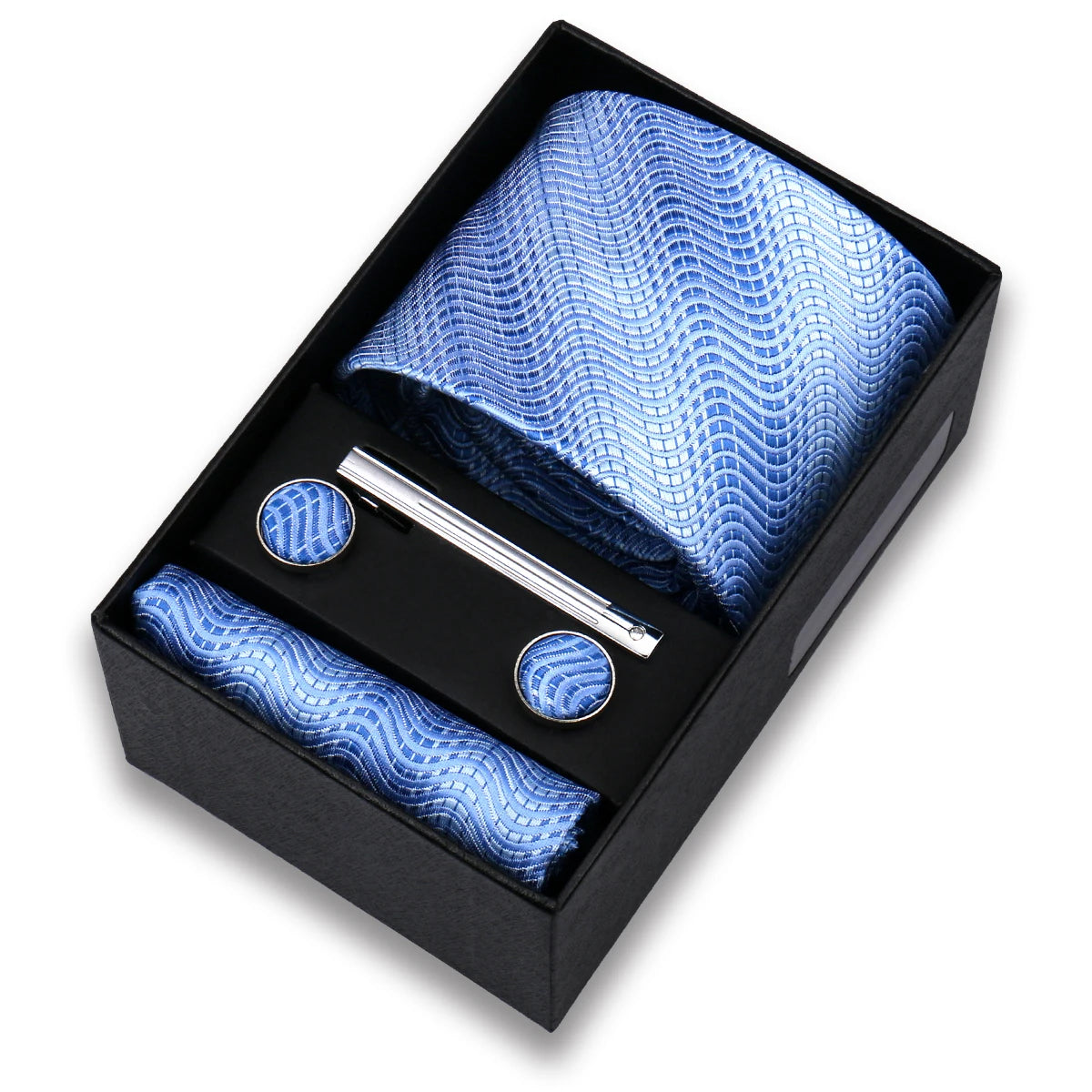Conjunto de Lujo Corbata Gemelos Clip Pañuelo para Hombres Negocios Boda