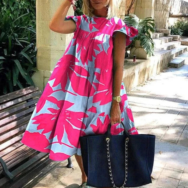 Vestido Holgado Kawaii Vintage | Estampado | Manga Corta | Talla Grande