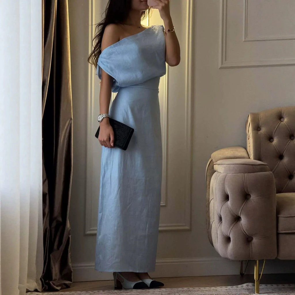 Vestido de Lino y Algodón Un Hombro para Fiesta