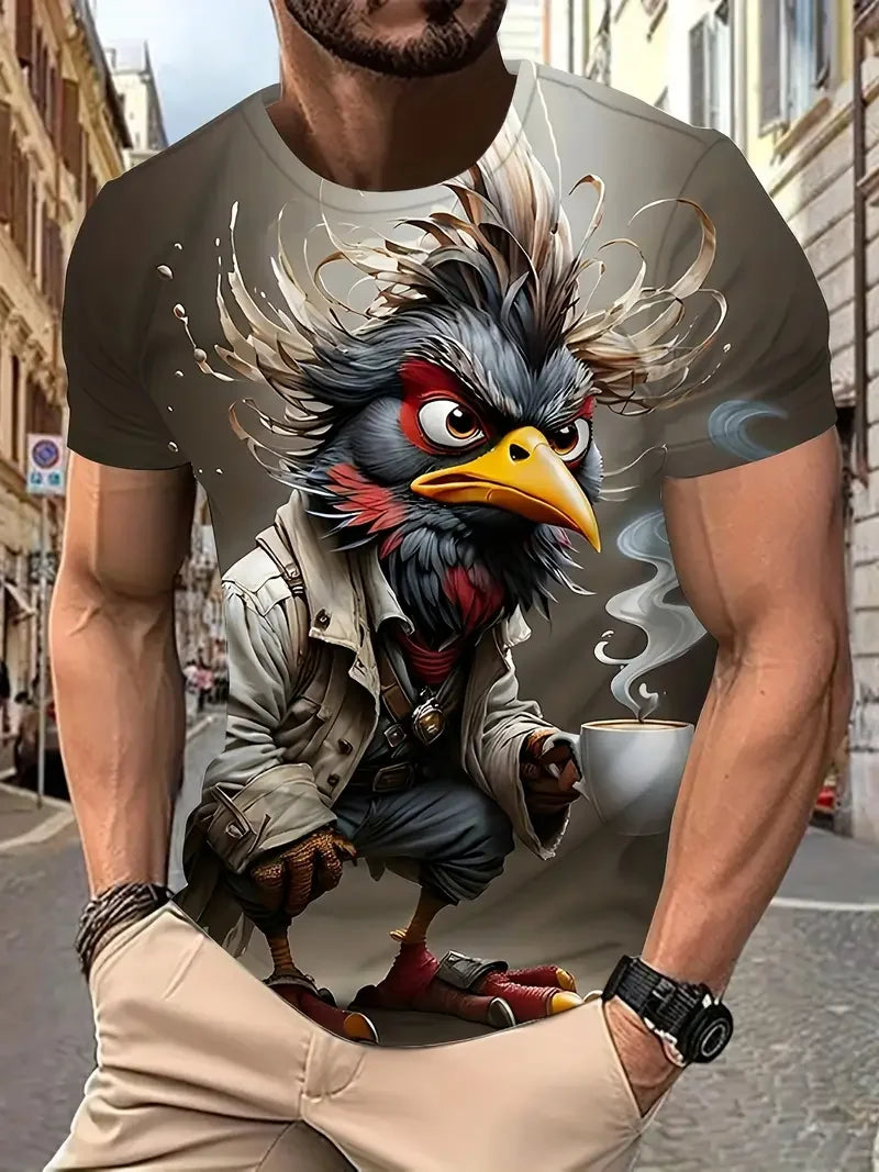 Camiseta Divertida Hombre Estampado Pato | Dibujos Animados Manga Corta Secado Rápido