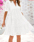 Vestido Bohemio Escote en V con Encaje y Volantes