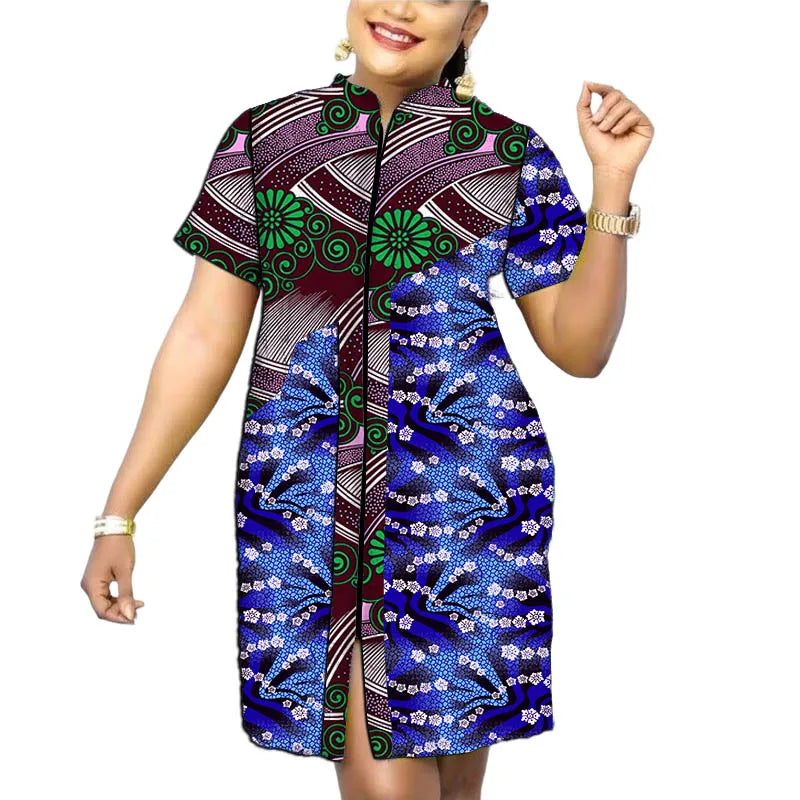 Vestido Ankara de Retazos con Cuello Alto