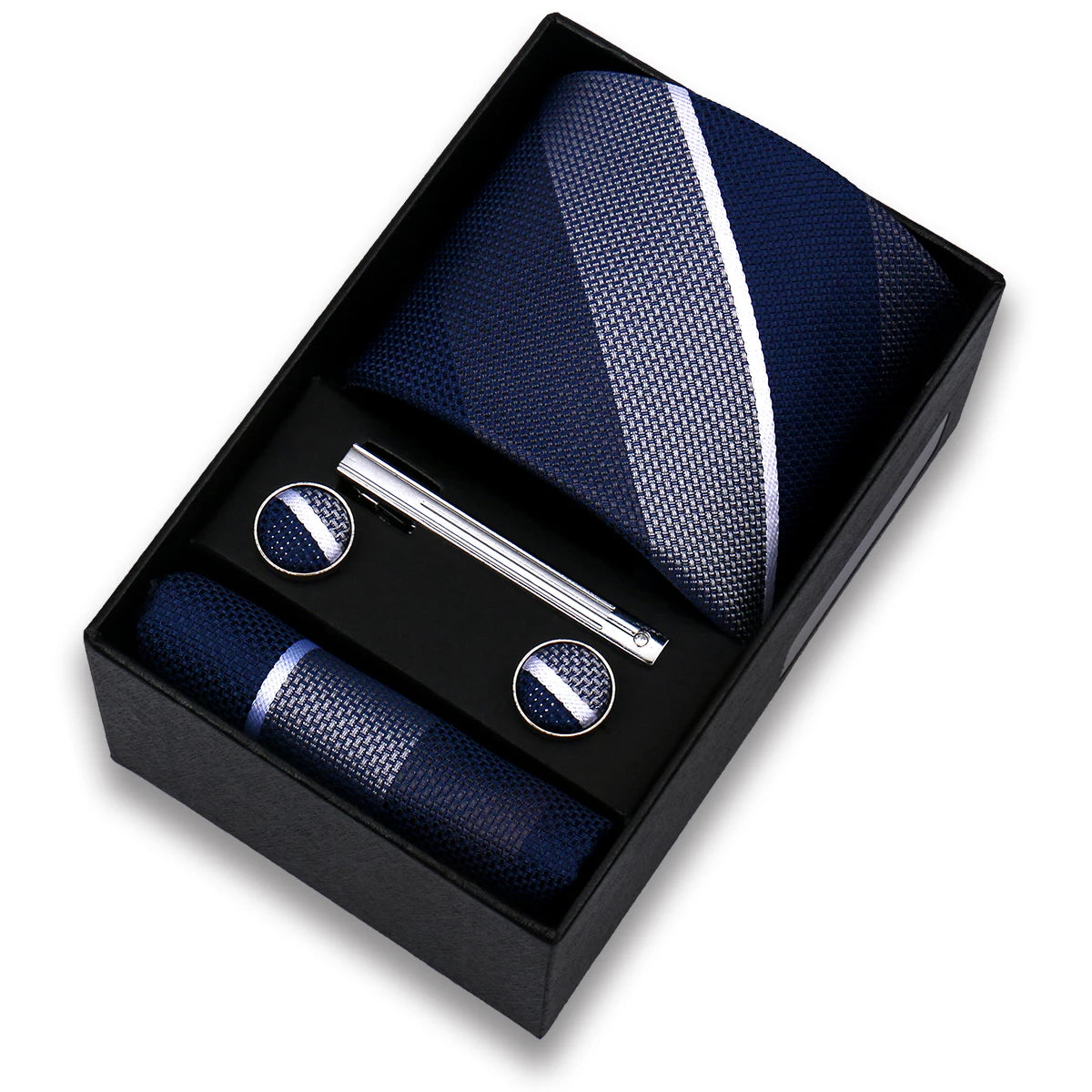 Conjunto de Lujo Corbata Gemelos Clip Pañuelo para Hombres Negocios Boda