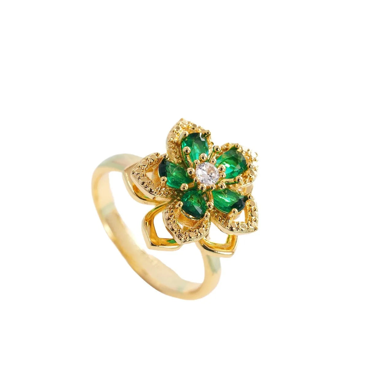 Anillos de cobre abiertos ajustables con circonita de flor giratoria Simple para mujeres y niñas, accesorios de fiesta diarios, regalos