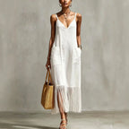 Vestido Largo Casual con Tirantes y Borlas