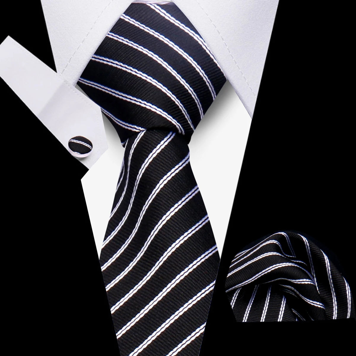 Conjunto Corbata Pañuelo Gemelos Negocios Boda Accesorio De Moda