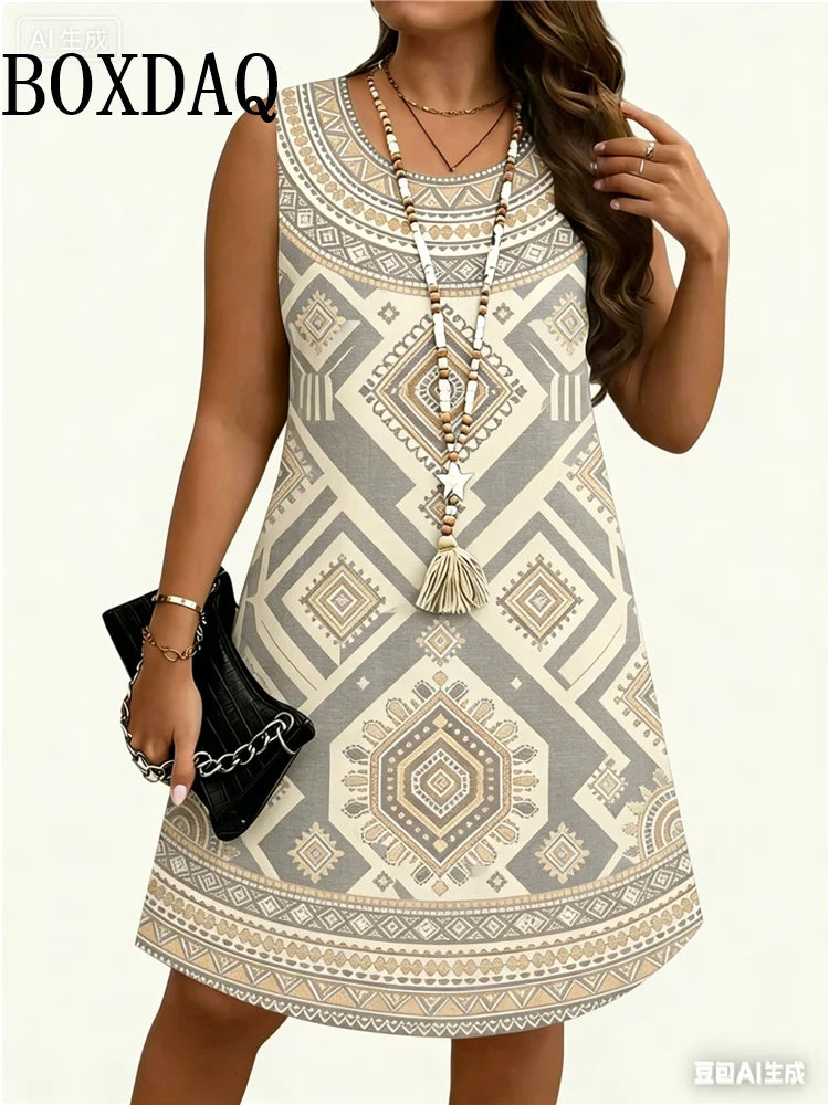 Vestido Étnico 3D Flores para Mujer | Sin Mangas y Estilo Vintage | Holgado para Verano 2026 | Tico Trendy
