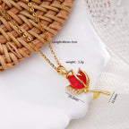 Cadena de acero inoxidable elegante colorido cristal circón tulipán flor colgante collares para mujeres niñas Color oro joyería de moda