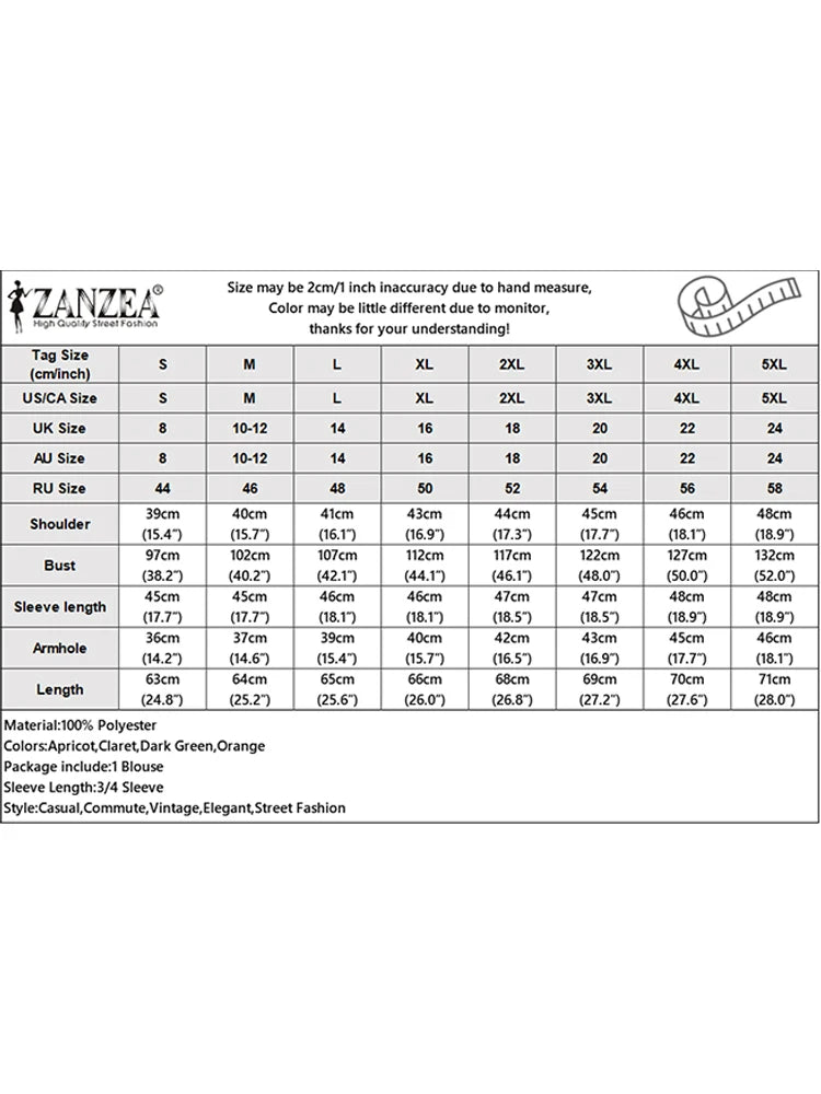 Blusa de Oficina para Mujer 2025 | Cuello Solapa y Manga 3/4 | Tallas Grandes | Ticotrendy