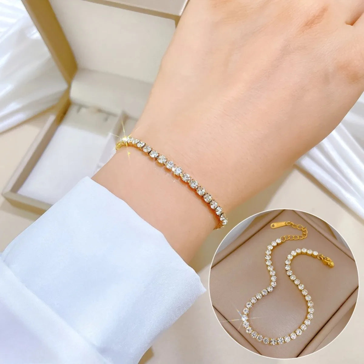 Pulseras de cadena de tenis de circonio brillante de acero inoxidable para mujeres y niñas, brazalete de lujo, accesorios de mano, regalos de joyería para amigos