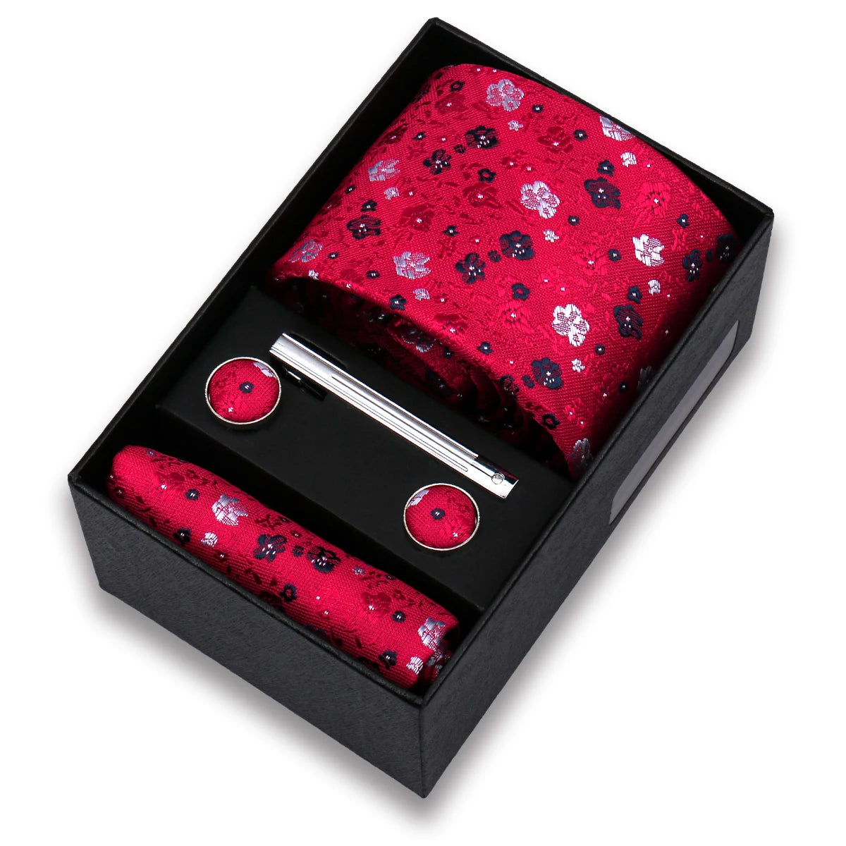 Conjunto de Lujo Corbata Gemelos Clip Pañuelo para Hombres Negocios Boda
