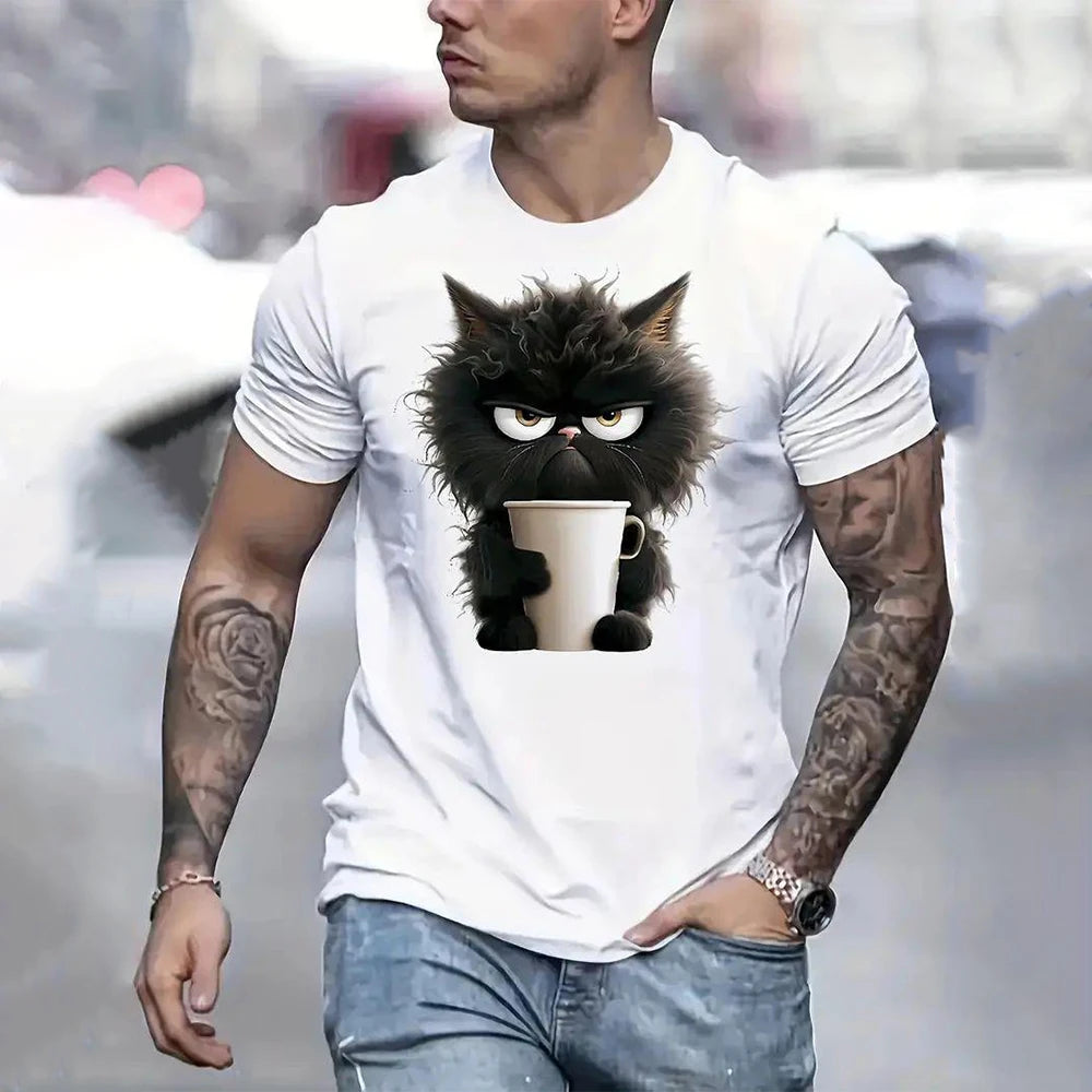Camiseta Hombre 3D ∣ Estampado Gato ∣ Moda Oversize ∣ Cuello Redondo