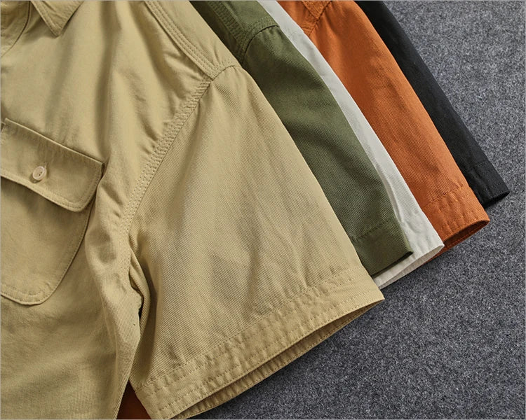 Camisa Informal Hombre | Algodón Retro | Bolsillo Tubo | Manga Corta | Ticotrendy