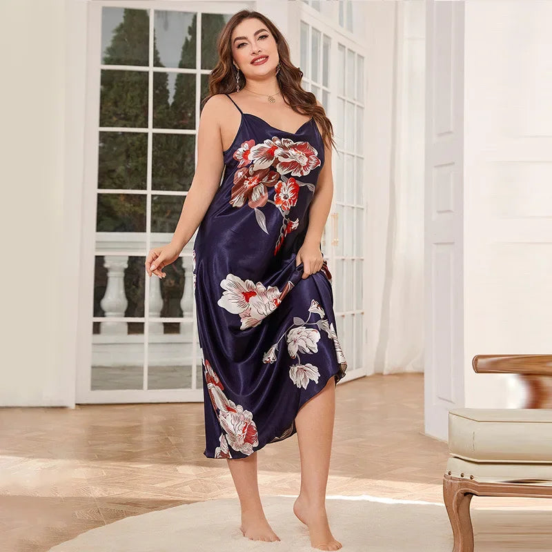 Camisón de Seda Helada | Estampado Sexy con Tirantes | Talla Grande y Cómodo | Tico Trendy