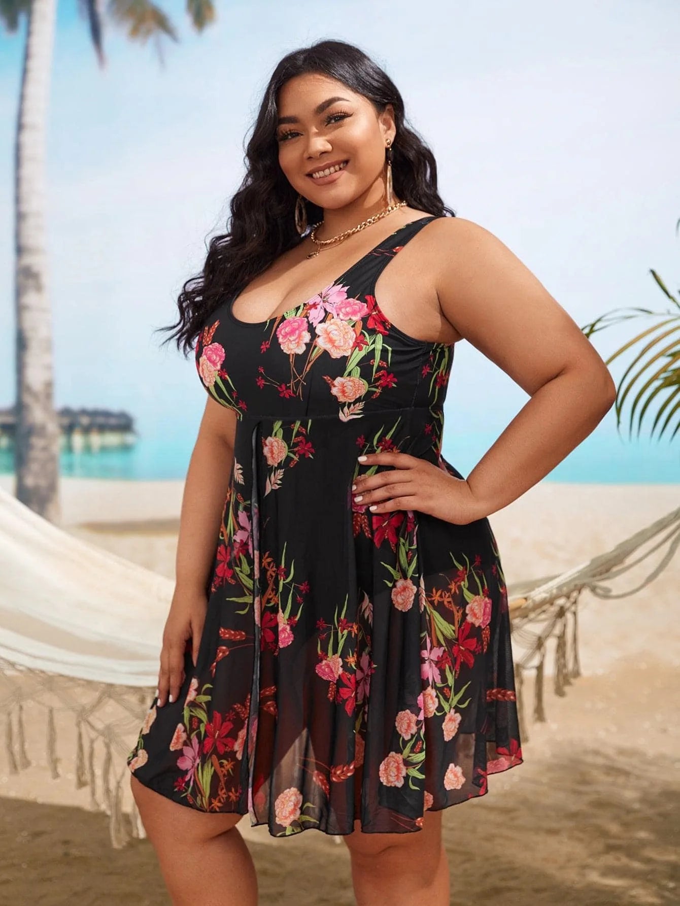 Traje de Baño de Una Pieza con Estampado Floral de Verano