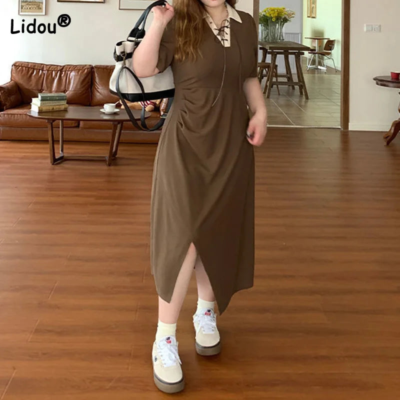 Vestido Largo de Fiesta Color Liso | Corte Irregular | Talla Grande | Oficina