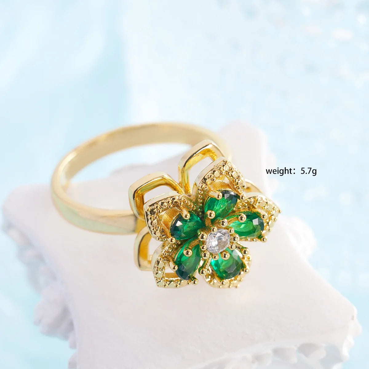 Anillos de cobre abiertos ajustables con circonita de flor giratoria Simple para mujeres y niñas, accesorios de fiesta diarios, regalos