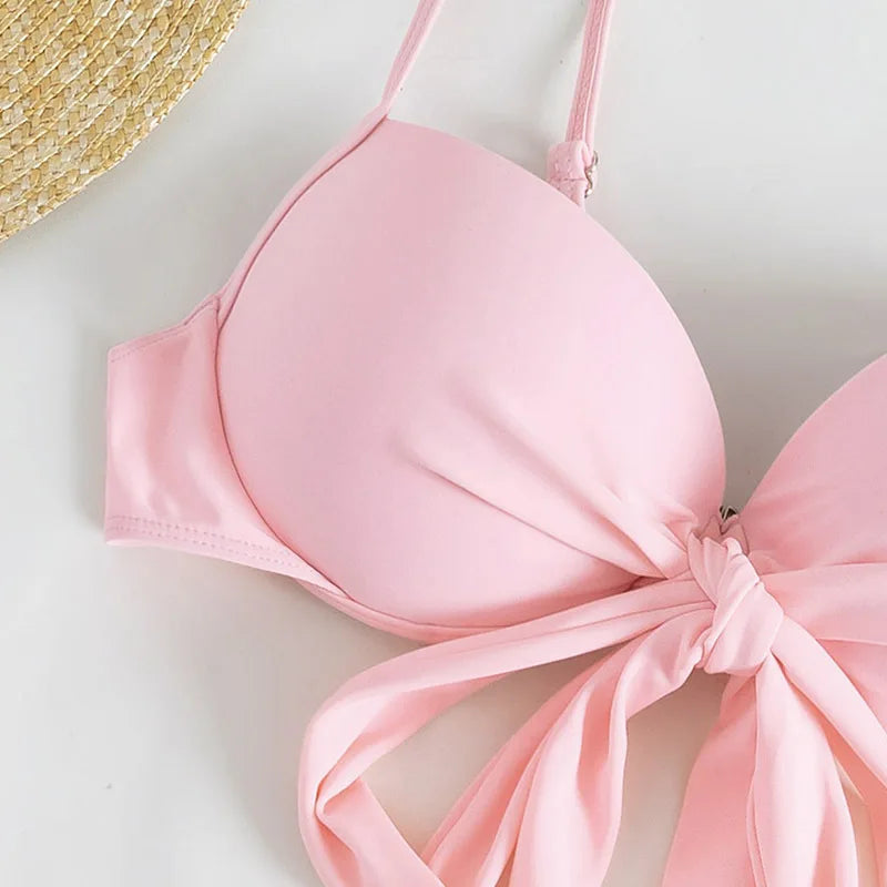 Conjunto de Bikini 3 Piezas con Falda - Top con Nudo y Bottom de Tiro Alto
