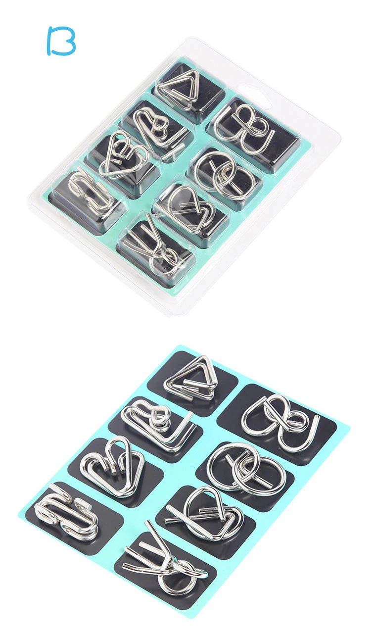 Rompecabezas de anillo chino de Metal para niños y adultos, puzles mágicos, rompecabezas clásicos, IQ Brain Teaser, 8 juegos por paquete