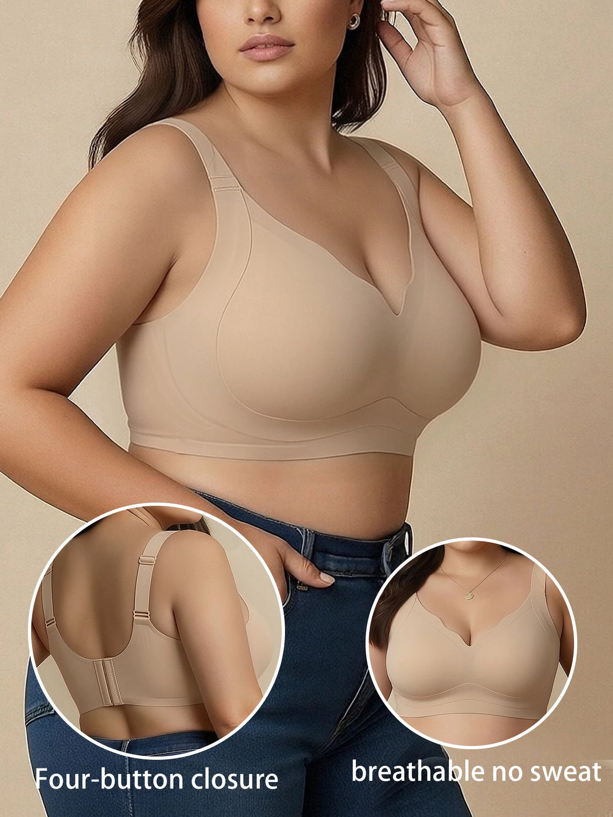 Sujetador Talla Grande Sin Costuras | Push-up Copa Completa | Tirantes Anchos 4 Corchetes | Tico Trendy