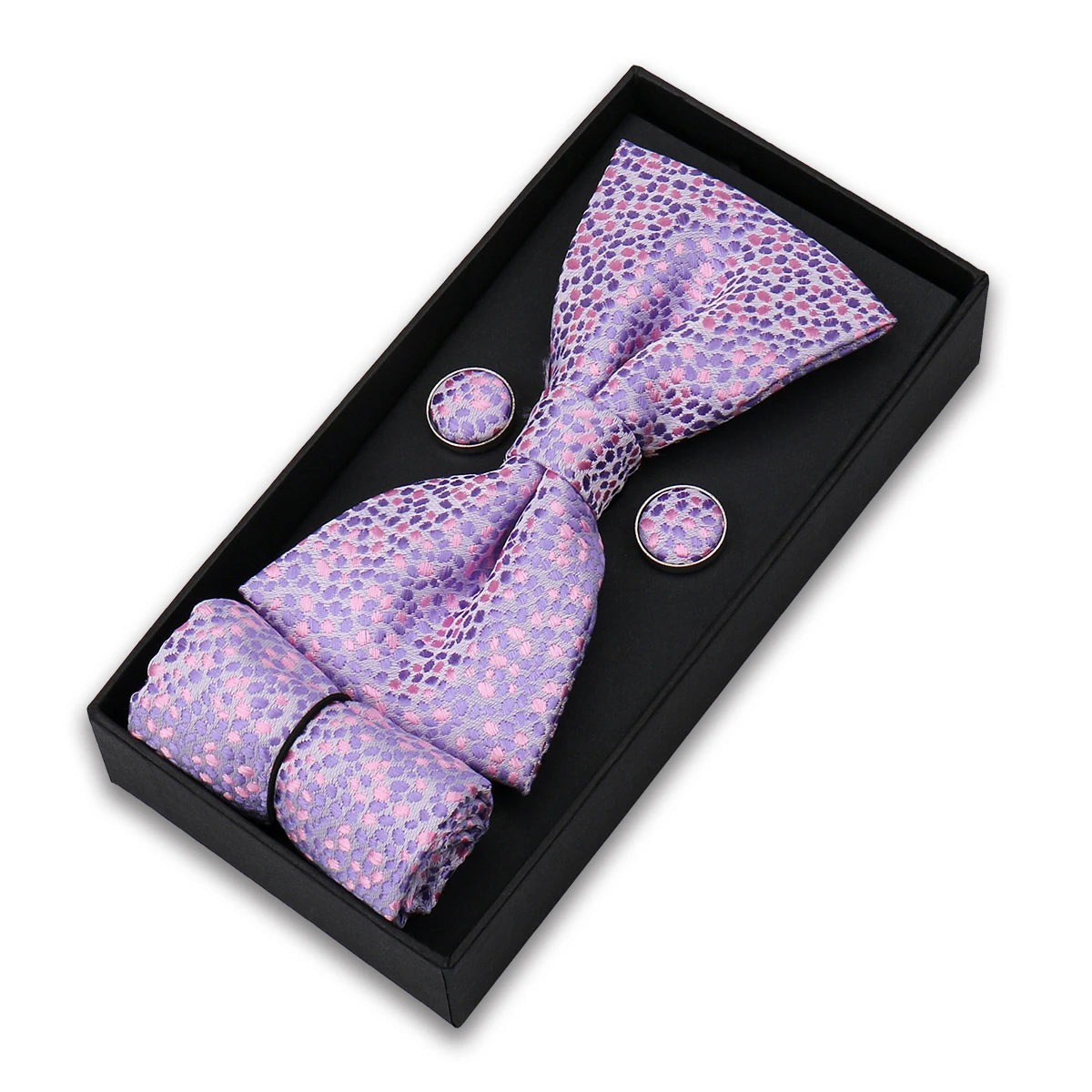 Set De Pajarita Pañuelo Gemelos Regalo Elegante Estilo Para Hombres