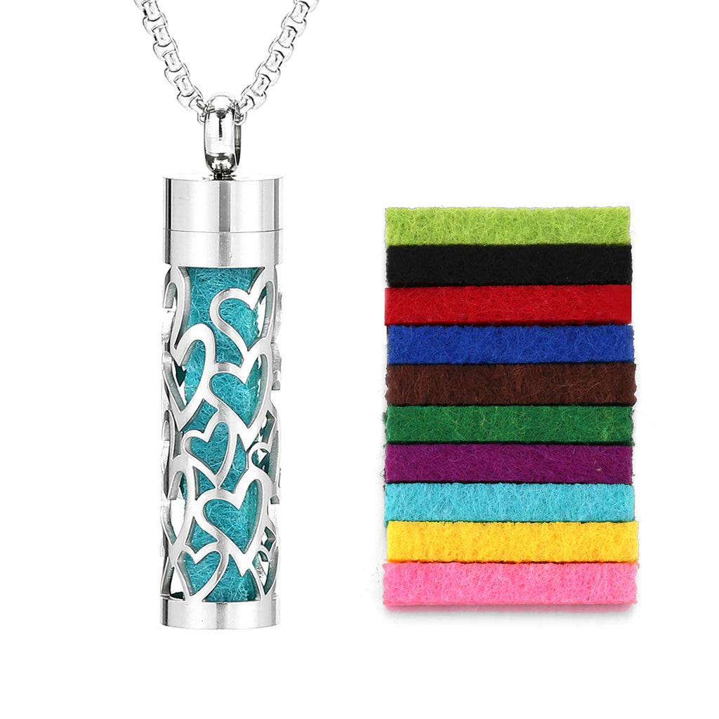 Ambientador de barra Vertical hueca de acero inoxidable, difusor de aceite de Perfume, medallón, joyería, colgante, collar para mujeres, hombres y adolescentes