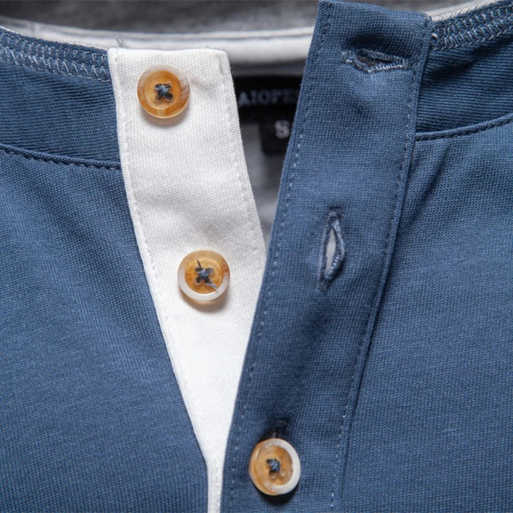 Camiseta Cuello Botón Algodón Hombre | Manga Larga Básica | Tallas S-XXL | Tico Trendy