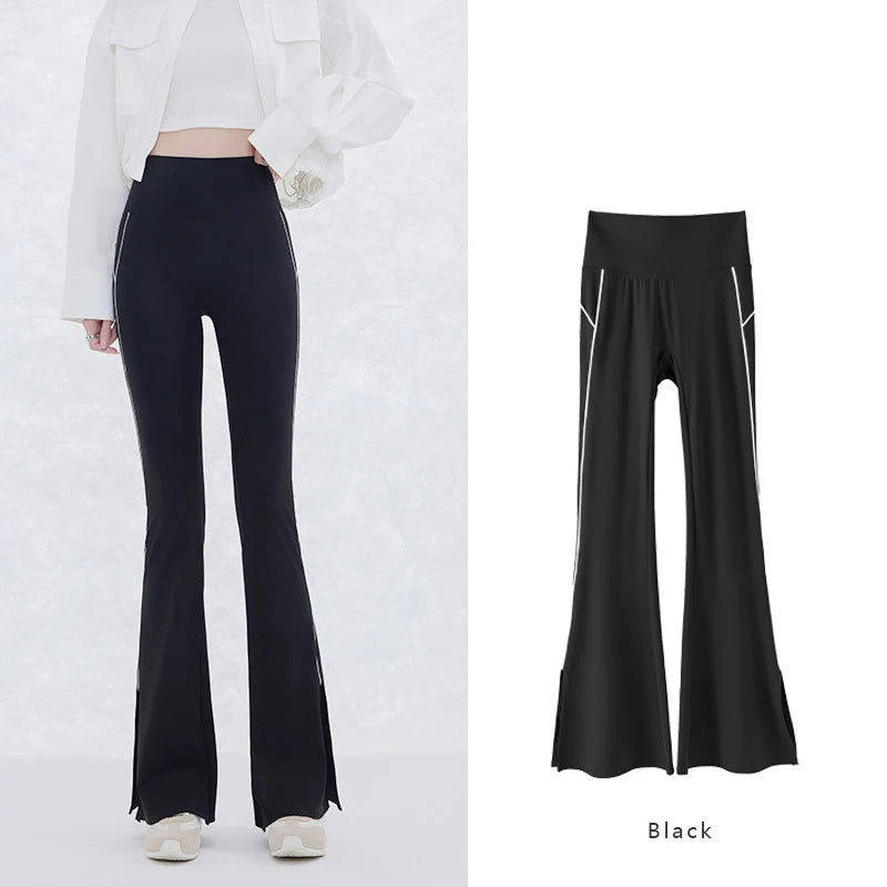 Pantalón Acampanado Curva Raya | Micro Flare Tobillo Dividido | Piel Tiburón Cintura Alta Sexy