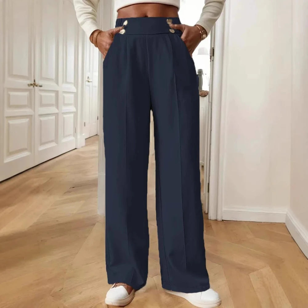Pantalón Drapeado Elegante | Cintura Alta, Recto, Suelto y Color Sólido Verano 2025