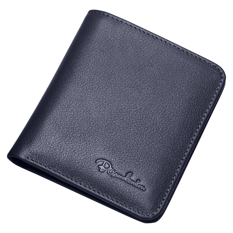 BISON DENIM-billeteras de cuero genuino para hombre, monedero Vintage para negocios, tarjetero, piel de vaca corta fina, Mini monederos, 2024