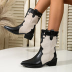 Botines Vaqueros con Punta Estrecha y Tacón Grueso para Mujer