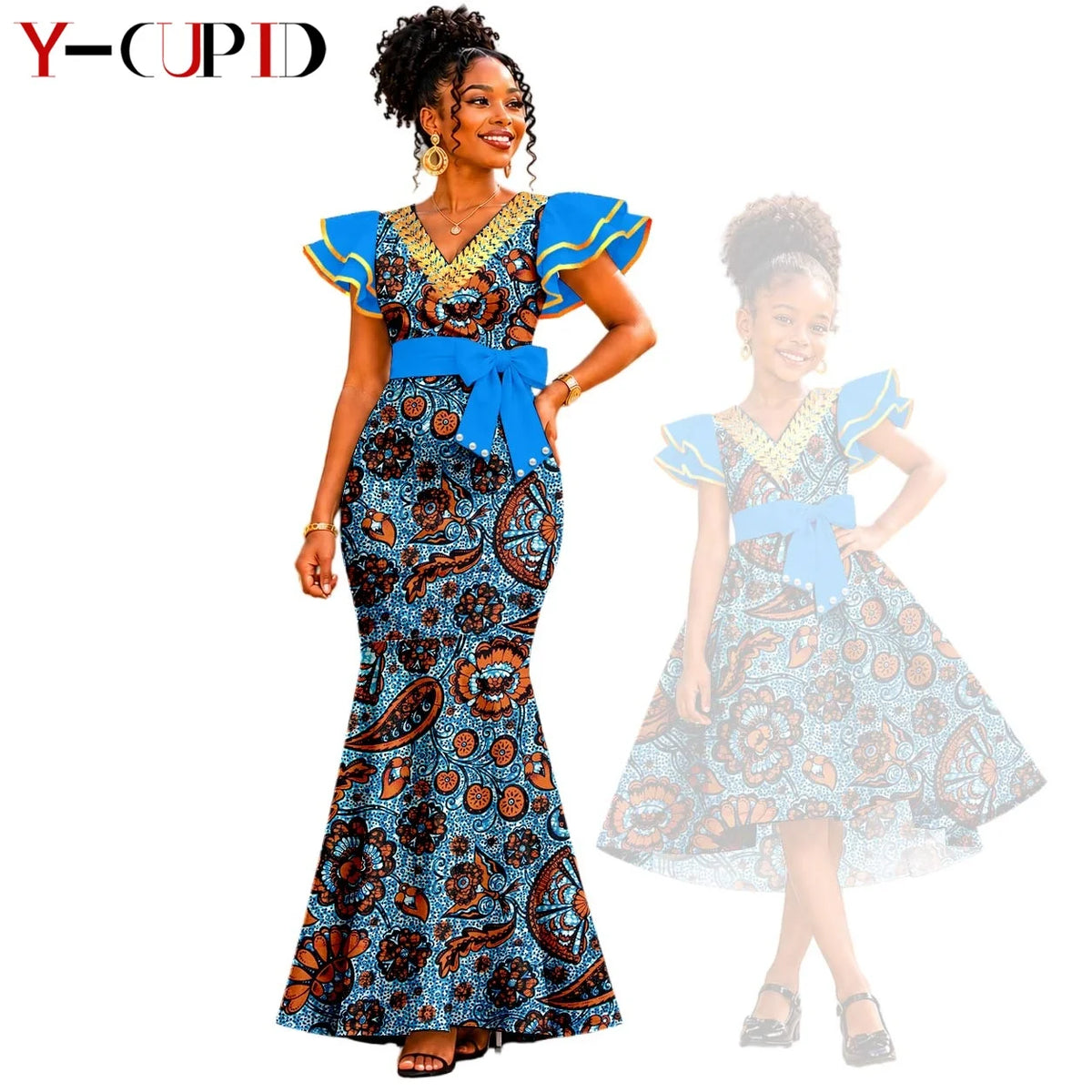 Vestido Sirena Mangas Volante Madre e Hija | Tico Trendy