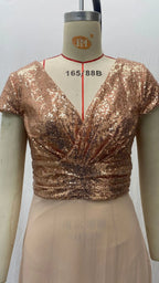 Vestido elegante de gasa con lentejuelas para mujer, cuello en V, dobladillo plisado, lentejuelas femeninas, vestido largo de cóctel para graduación, vestido de noche de boda