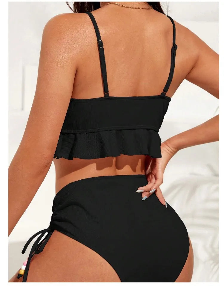 Bikini con Cordón y Volantes - Traje de Baño Sexy para el Verano Tico