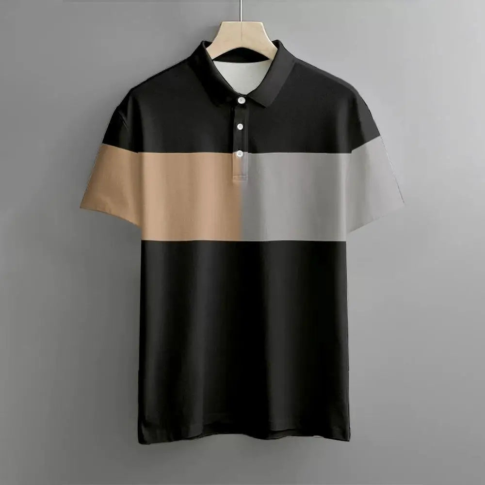 Polo Hombre Golf Casual Negocios Manga Corta Rayas | Respirable Elástico