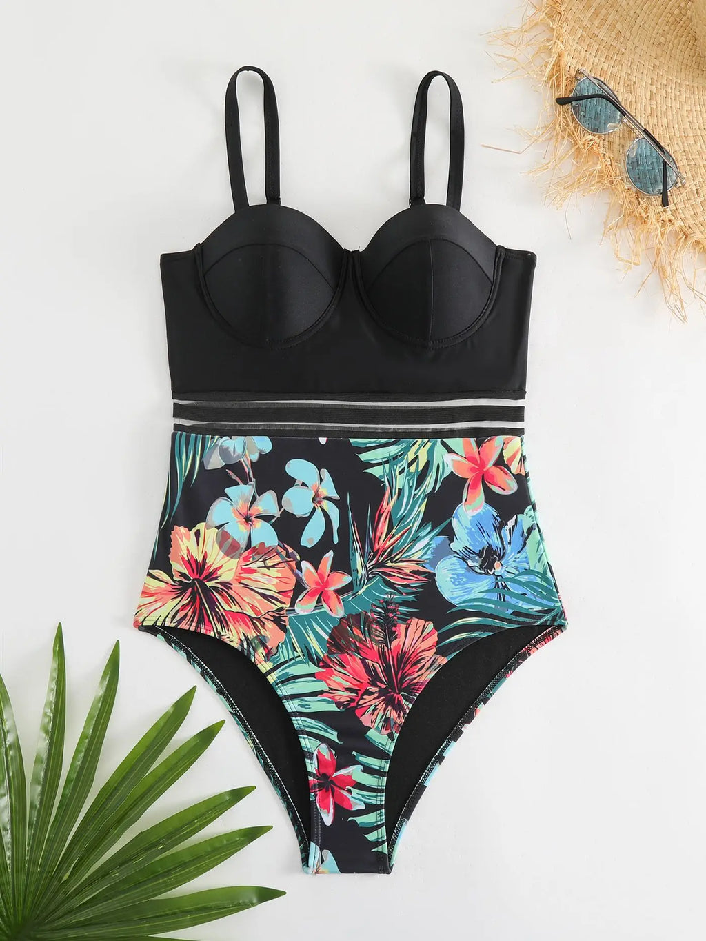 Bikini Tropical con Estampado de Malla | Contraste | Playa y Verano