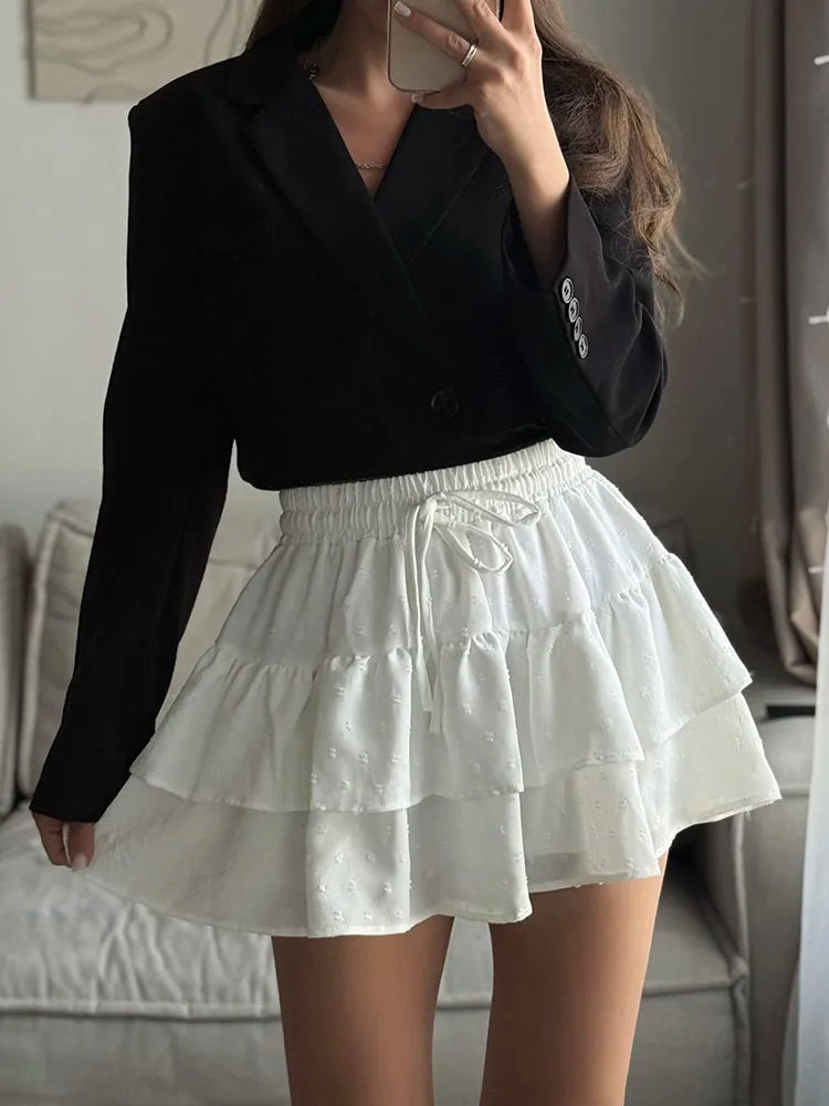 Minifalda Plisada de Gasa | Con Volantes y Pantalones Cortos Internos