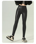Leggings PU Cuero Invierno | Lana Fina Sexy Ajustado | Cintura Alta Elástico Cálido