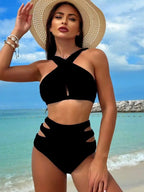 Conjunto de Bikini Halter de Color Sólido Cikini para Vacaciones y Playa