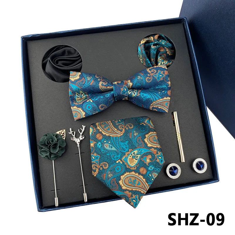 Set De Corbata Pajarita Pañuelo Gemelos Regalo Tico De Lujo
