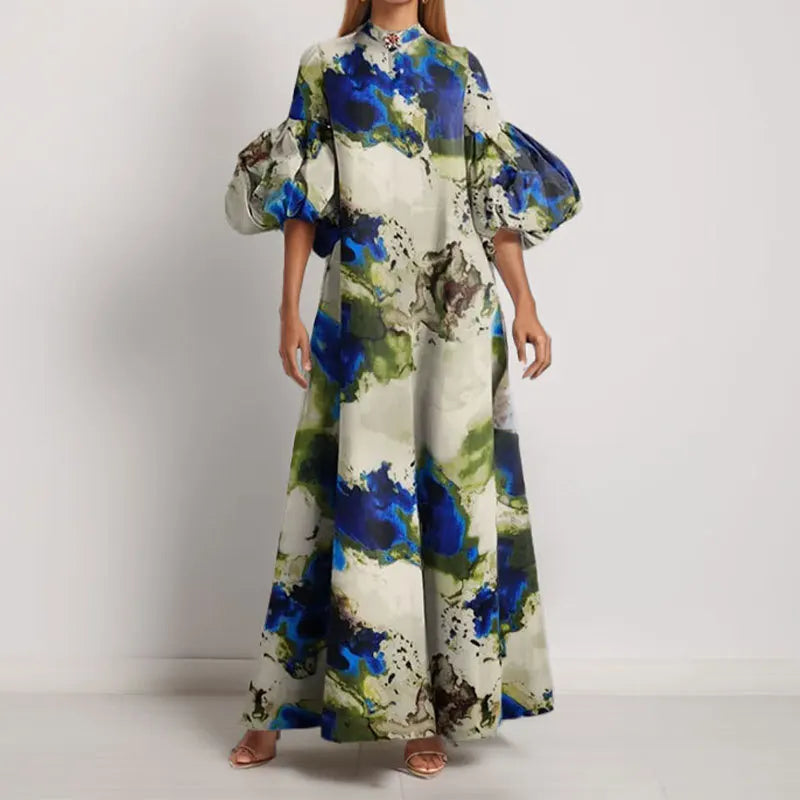 Vestido Maxi Estampado Cintura Ceñida Casual Chic