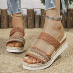 Sandalias de Cuña Bohemias | Plataforma Tejida | Suela Gruesa